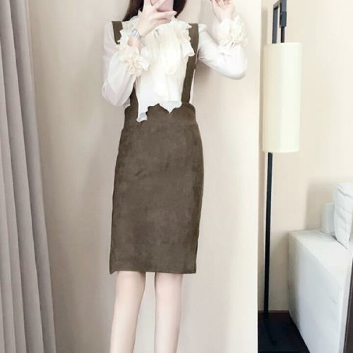 楽天市場 ワンピース セットアップ ツーピース 可愛い 無地 スタンドカラー 春 秋 長袖 ショート丈 ミニ丈 オルチャン 韓国 ブラウス フリル クラシカル 上品 きれいめ ワンピース ジャンパースカート コーデュロイ 秋冬ワンピ デート 女子会 大人 レディース ホワイト