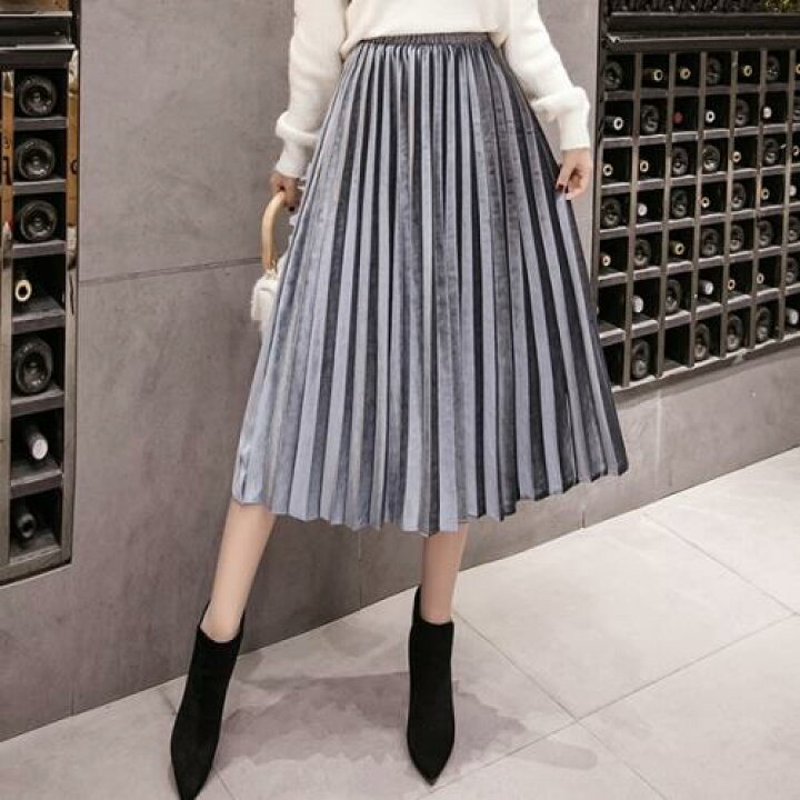 スカート ロングスカート プリーツ 韓国 無地 ベルベット 秋 冬 ロング丈 ミモレ丈 おしゃれ 可愛い オルチャン シャイニー ウエストゴム ベロア 大きいサイズ レディース 白 黒 紫 ベージュ ワイン ネイビー ブラウン グレー ブルー モカ グリーン レッド S M L レディース❤︎スカート ロングスカート フレア プリーツ ブラウン 大人可愛い
