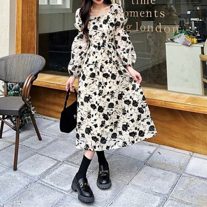 楽天市場】ワンピース 花柄ワンピ ロングワンピ 韓国 花柄 ラウンド  
