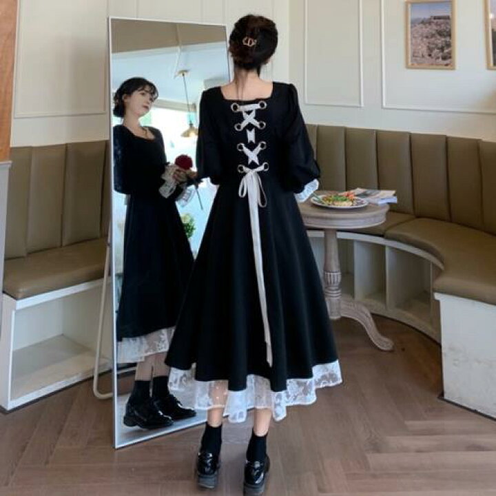 楽天市場】ゴシック ワンピース 地雷系 服 量産型 ロングワンピ フレア  