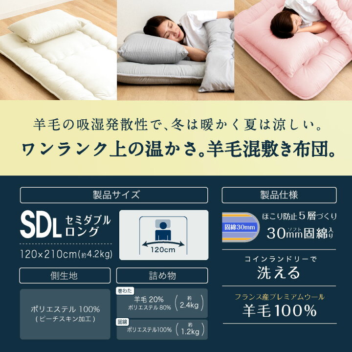 楽天市場】【スーパーSALE⇒50%OFF】日本製 羊毛混敷き布団（固綿入 
