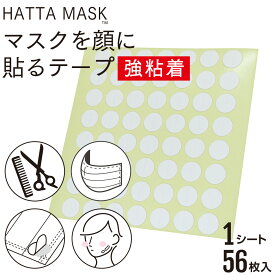【レビューで100円クーポン】【強粘着】HATTA MASK マスクを顔に貼るテープ 貼るマスク 男女兼用 1シート56枚入