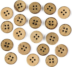【レビューで100円クーポン】ココナッツボタン 四つ穴ボタン ナチュラル シャツボタン ウッド ボタン ブラウン 木目 木製 20個入り【12.5mm】きらきらぷんぷん丸 B-037