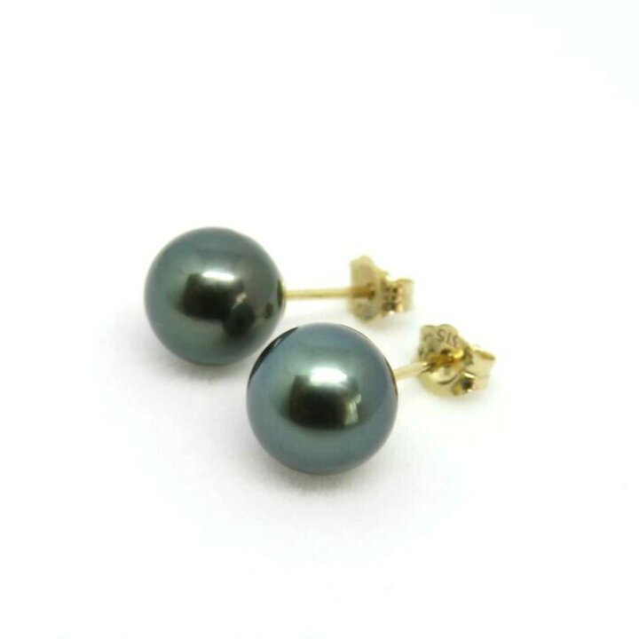 楽天市場】黒真珠ピアス ブラックパール グリーン 8mm スタッド  
