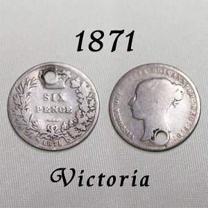 Hold 1871年 ヤングヘッド ヴィクトリア女王 イギリスが最も栄えた時代 古い通貨 幸福の6ペンスコイン スターリング シルバー ハッピー ウェディング シックスペンス 花嫁の左の靴に銀の6ペン