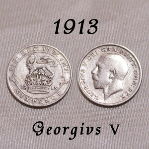 1913年 ジョージ5世 昭和天皇に影響を与えた王 獅子と王冠 イギリス 幸福 スターリング シルバー Silver ハッピー ウェディング シックスペンス 花嫁の左の靴に銀の6ペンス ラッキー 幸運を運