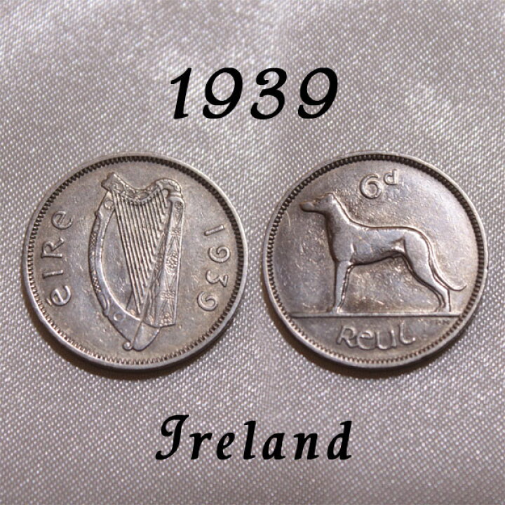 楽天市場 1939年 アイルランド 6ペンス コイン 6ｄ ハープ 犬 アイリッシュ ウルフハウンド ドッグ Dog Ireland Eire エール アイルランド ポンド ニッケル貨 硬貨 通貨 古銭 貨幣 中古 メイ フェアリー楽天市場店