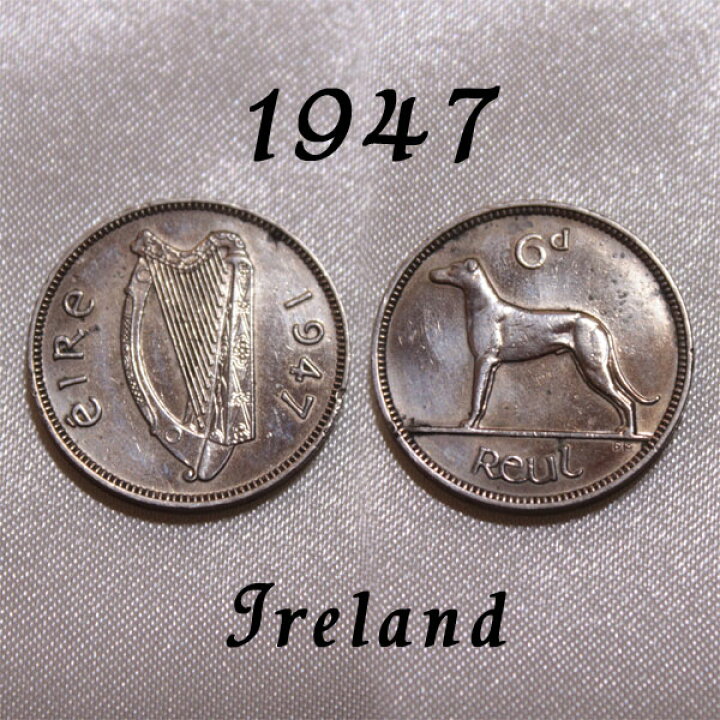 楽天市場 1947年 アイルランド 6ペンス コイン 6ｄ ハープ 犬 アイリッシュ ウルフハウンド ドッグ Dog Ireland Eire エール アイルランド ポンド 白銅貨 硬貨 通貨 古銭 貨幣 メール便 中古 メイ フェアリー楽天市場店