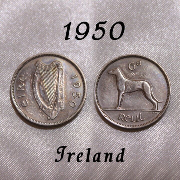 楽天市場 1950年 アイルランド 6ペンス コイン 6ｄ ハープ 犬 アイリッシュ ウルフハウンド ドッグ Dog Ireland Eire エール アイルランド ポンド 白銅貨 硬貨 通貨 古銭 貨幣 メール便 中古 メイ フェアリー楽天市場店