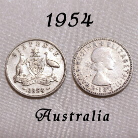 1954年 エリザベス2世 6ペンス 銀貨 前進あるのみ！ カンガルーとエミュー オーストラリア 6ペンス コイン .500 シルバー Silver ペーパーホルダー入り sixpence　【中古】
