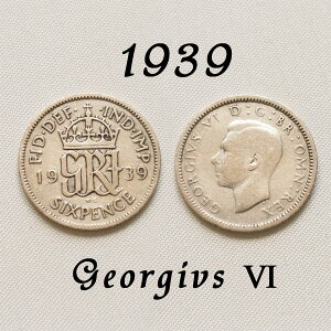1939年 第二次世界大戦 開戦 ジョージ6世 GRI 国民を励まし続けた王 イギリス 50% .500 シルバー Silver ハッピー ウェディング シックスペンス 花嫁の左の靴に銀の6ペンス ラッキー 幸福 幸運を