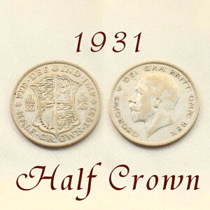 1/2 Crown 1931�N �W���[�W5�� ��� �X�^�[�����O �V���o�[ �n�[�t�N���E���@�A���e�B�[�N��݁@.500�@silver