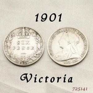 最終発行年 1901年 貫禄のオールドヘッド ヴィクトリア女王 イギリスが最も栄えた時代 幸福の6ペンスコイン スターリング シルバー ハッピー ウェディング シックスペンス 花嫁の左の靴に銀