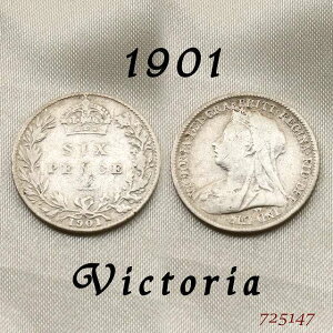 最終発行年 1901年 貫禄のオールドヘッド ヴィクトリア女王 イギリスが最も栄えた時代 幸福の6ペンスコイン スターリング シルバー ハッピー ウェディング シックスペンス 花嫁の左の靴に銀