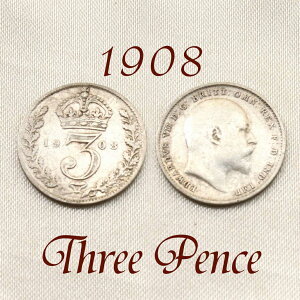 CMX@3yXRC 1908N Gh[h7@.925 X^[O Vo[  X[yX threepence