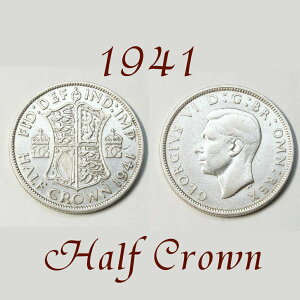 1/2 Crown 1941N W[W6 GRI ܂ n[tNE@CMX 50 X^[O Vo[ AeB[N@݁@.500@silver