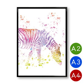 A2・A3・A4ポスター　水彩タッチ　しまうま　マットコート紙　インテリア　動物　自然　アートポスター　北欧　ポイント消化　送料無料