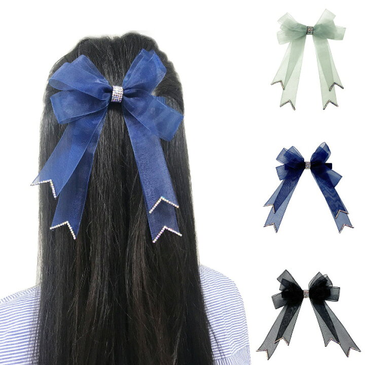 楽天市場】ラインストーン付シースルーリボンバレッタヘアアクセサリー 