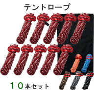 テントロープ トリプル反射材入り 径 4mm 長さ 4m 10本 セット 自在金具付き 収納袋付き ガイロープ ガイ…