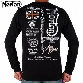 【Norton ノートン】ロンT 長袖Tシャツ〔ドッグノートン ユニオンジャック 英字ロゴ 刺繍 プリント クルーネック 233N1105〕白、黒、赤、M～XXL、バイカー・アメカジ・ロック系、2023-24年秋冬、送料無料