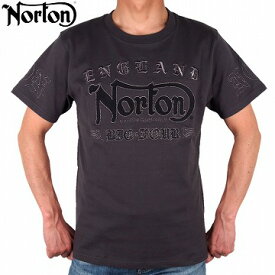 【Norton ノートン】半袖Tシャツ〔フロント 英字ロゴ 同系色 MAX総刺繍 天竺生地 232N1000〕スミクロ（ブラック）、M～XXL、バイカー・アメカジ・ロック系、2023年夏、送料無料