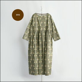 WINSOME Liberty ウィンサムリバティウィリアムモリス ＜PINPERNEL ピンパネル＞ タック ギャザー コットン ロング ワンピース William Morris moda fabric【日本製】【ハンドメイド】(31WSL-CAROLA-MPP)(202314)