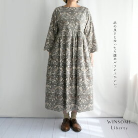 【新色】WINSOME Liberty ウィンサムリバティウィリアムモリス ＜STRAWBERRY THIEF いちご泥棒＞ タック ギャザー コットン ロング ワンピース William Morris moda fabric【日本製】【ハンドメイド】(31WSL-CAROLA-MS)(202314_202438)