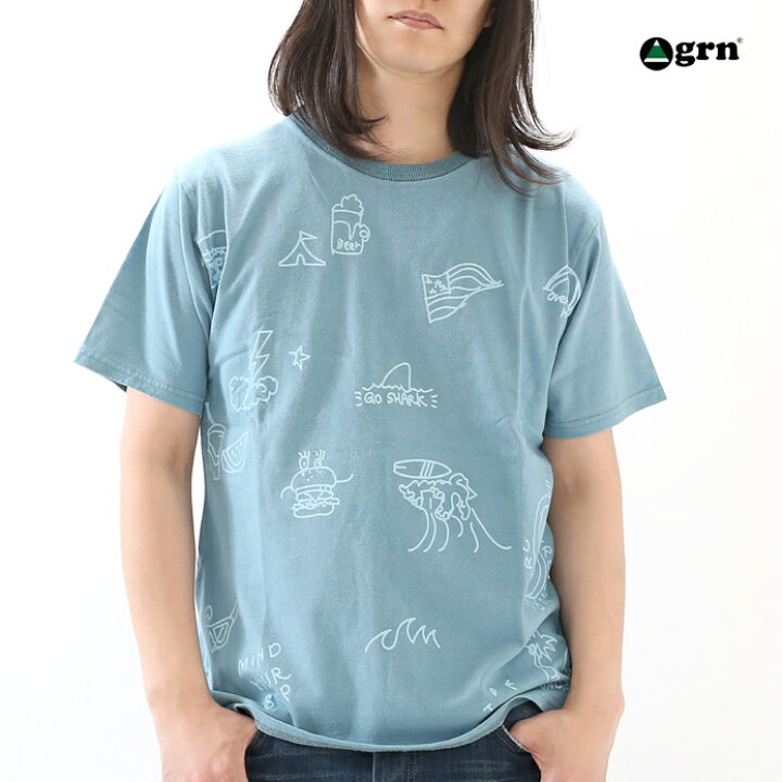 楽天市場 ｇｒｎ ジーアールエヌ Usa Cotton ピグメントイラスト半袖tシャツ メンズ M Lサイズ ブラック ブルー 服 Mi 215 ネットだけの隠れ服屋