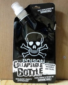 〇【 折りたたみ水筒 】 『 POISON カラビナ付き 350ml 』ドクロマーク 水筒 ウォーターパック ロック お祭り フェス イベント