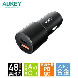 AUKEY VK[\Pbg USB ԍڏ[d I[L[ Enduro Duo 48W USB-A USB-C 2|[g o 2䓯[dΉ J[`[W[ ubN CC-Y22-BK X}z iPhone Android [d RpNg y LEDCg 12-24V