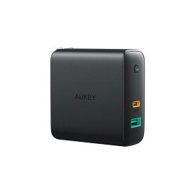 AUKEY PA-D3-BK スマホ ノートパソコン 充電器 オーキー Focus Duo 60W ブラック スマホ 高速 iPhone Android 2ポート USB type-c 3A出力対応 60W出力対応 ACアダプター 2年保証