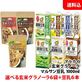 送料無料 朝食＆ランチセット 玄米グラノーラ 6袋＋マルサン豆乳1L 6本 毎日健康 おやつにも！ マルカイ マルサンアイ