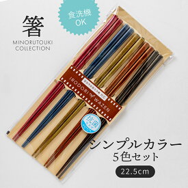 みのる陶器【箸】シンプルカラー 5色セット (22.5cm)