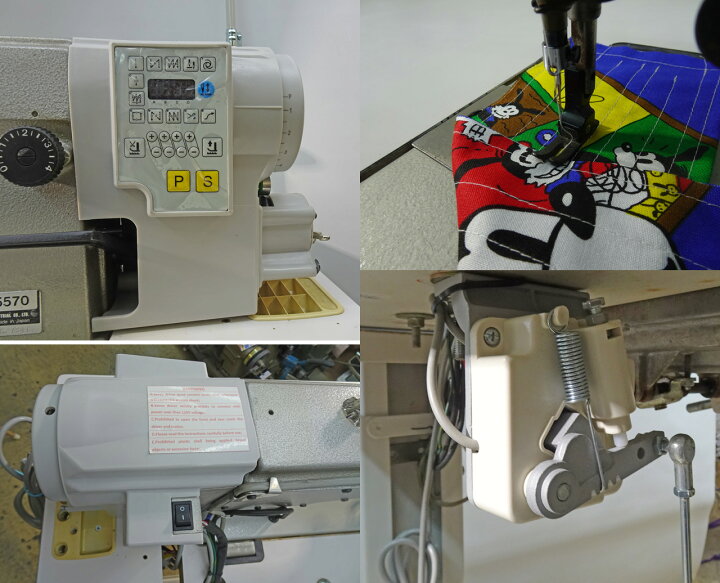 【中古】JUKIミシン 日本製 DDL-5570 グレー １００V仕様「ミシン頭部・ダイレクトモーター・糸巻き器・縫い始め・縫い終わり自動止 縫い機能付き。テーブル・脚のセット販売です。弊社にて整備済み、新品と同じく6か月の保証つきです。」 ミシン屋さん117