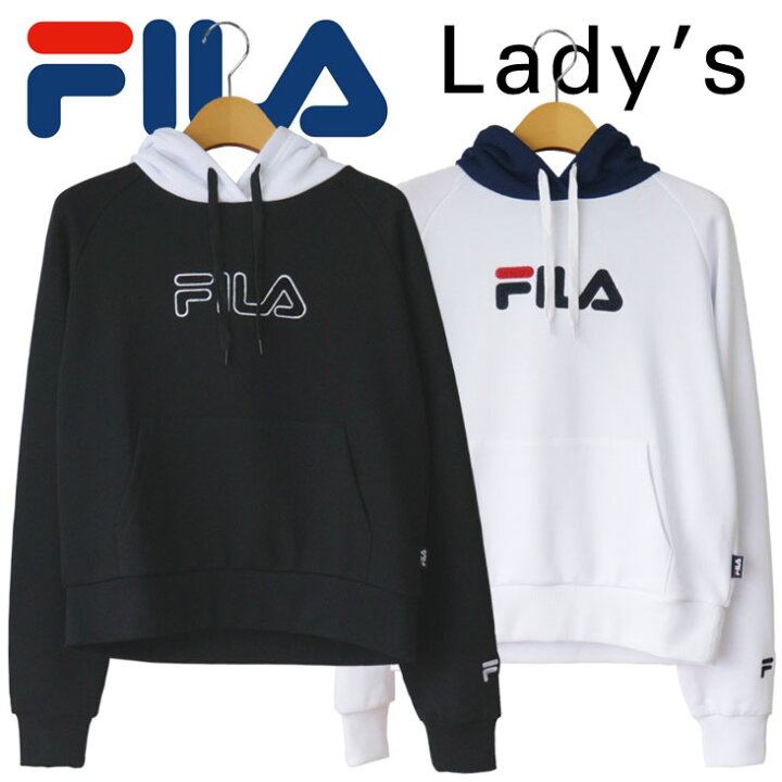 楽天市場 Fila フィラ レディース ショート丈 プルパーカー 長袖 ロゴ 刺繍 アップリケ シンプル 秋服 冬服 すっきり レイヤードスタイル シルエット ミトマン楽天市場店