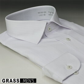 GRASS MEN'S形態安定・ワイドスプレッド長袖ワイシャツ【ホワイト / ドビーストライプ柄】
