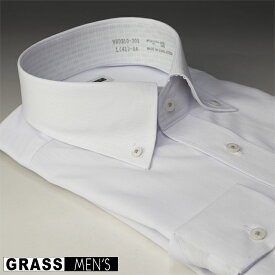 GRASS MEN'S形態安定・ボタンダウン長袖ワイシャツ【ホワイト / ドビーストライプ柄】