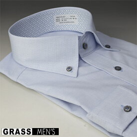 GRASS MEN'S形態安定・ボタンダウン長袖ワイシャツ【ライトブルー / ドビー幾何柄】