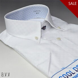 a.v.v形態安定・ボタンダウン半袖ワイシャツ【ホワイト / チェッカーフラッグ織柄】