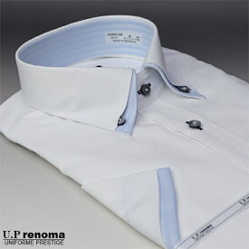 U.P renoma形態安定・ボタンダウン半袖ワイシャツ【ホワイト / ドビー幾何学柄】