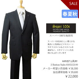 日本製スーパー100生地使用Harvest Luxury 春夏物2ボタンスーツ【ブラック / シャドウストライプ柄】