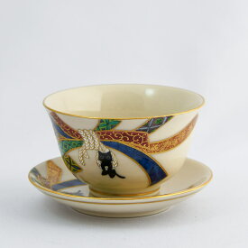 京焼 清水焼 猫の湯呑みセット 金 化粧箱入り　セット 焼物 陶器 磁器 プレゼント ギフト 進物 日本のお土産 外国人にも 宅飲み 化粧箱入り 京都 可愛い 和風 珍しい 綺麗 お茶