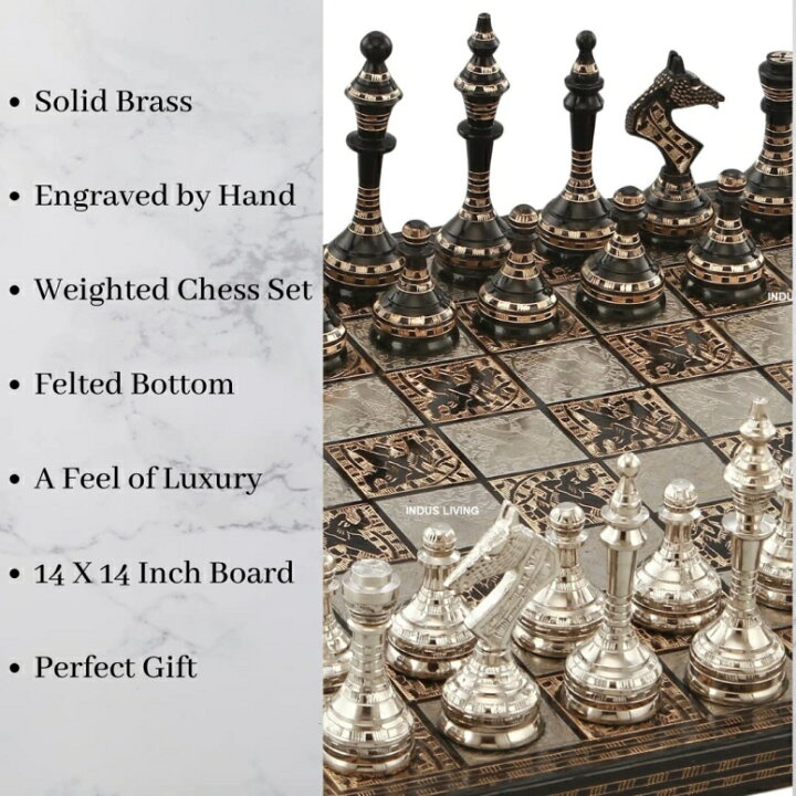 StonKraft Brass Chess Board Game Set with 100% Brass Chess Pieces Chessmen  Coins (12 x 12 Inches)