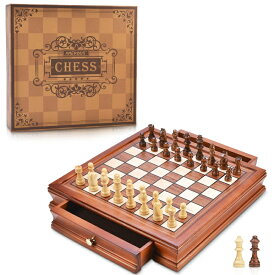 チェスセット AMEROUS 12.8'' Magnetic Wooden Chess Set / 2 Built-in Storage Drawers / 2 Extra Queen / Gift Package / Chess Rules / Classics Strategy Board Games Chess Sets for Kids and Adults 【並行輸入品】