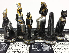 チェスセット Egyptian Anubis Black and Silver Chess Men Set with Gold Accents - NO Board 【並行輸入品】