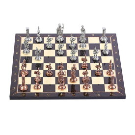 チェスセット Antique Copper Roman Figures Metal Chess Set for Adults,Handmade Pieces and Walnut Patterned Wood Chess Board King 2.8 inc 【並行輸入品】