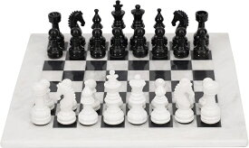 チェスセット Marblous Krafts 15 Inches White & Black Chess Set with 32 Metallic Figures & 2 Extra Queens and Marble Board 【並行輸入品】