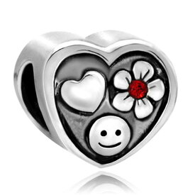 チャーム ブレスレット バングル用 LovelyJewelry ラブリージュエリー Cute Smile Flower Heart Charms Love Red Crystal Sale Cheap Jewelry Beads Fit Pandora Bracelets 【並行輸入品】