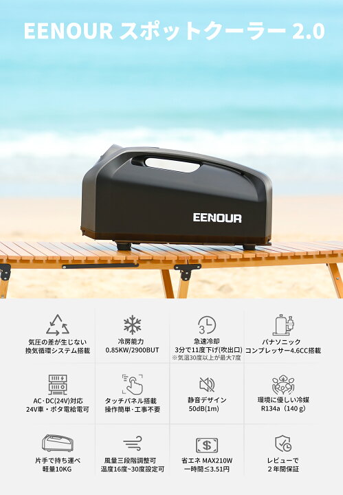 楽天市場】EENOUR スポットクーラー 0.85kW/2900BTU ポータブル 