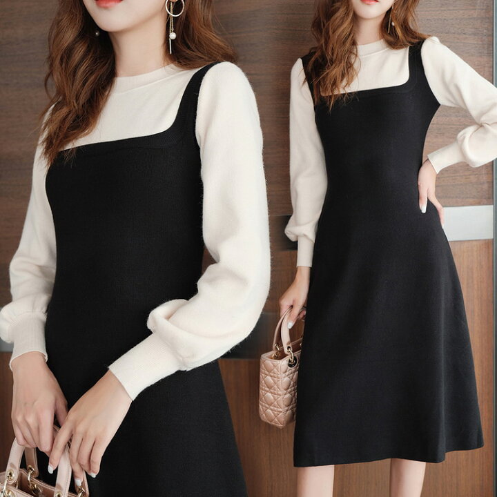 楽天市場 ニットワンピース レディース 40代 ワンピースセットアップ 秋冬 きれいめニットジャンパースカート ワンピース ロング丈 長袖 ニットワンピ セーター 結婚式ドレス 2色 Ms Momo 楽天市場店